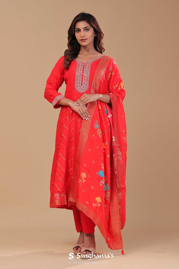 <img> Vibrant Orange Soft Silk Kurta Set