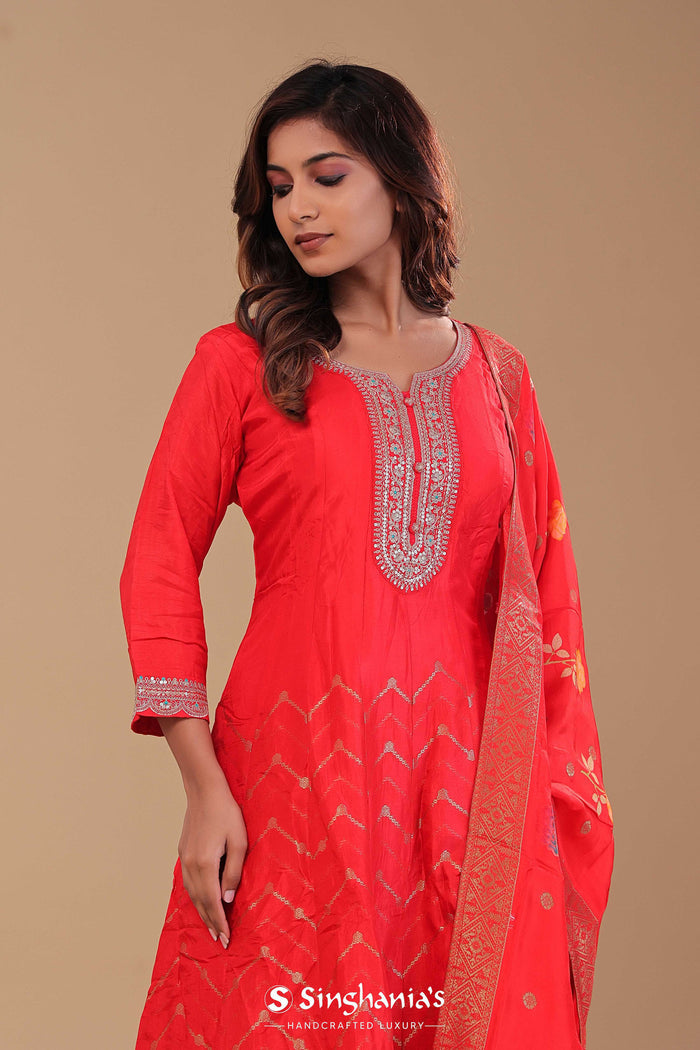 <img> Vibrant Orange Soft Silk Kurta Set