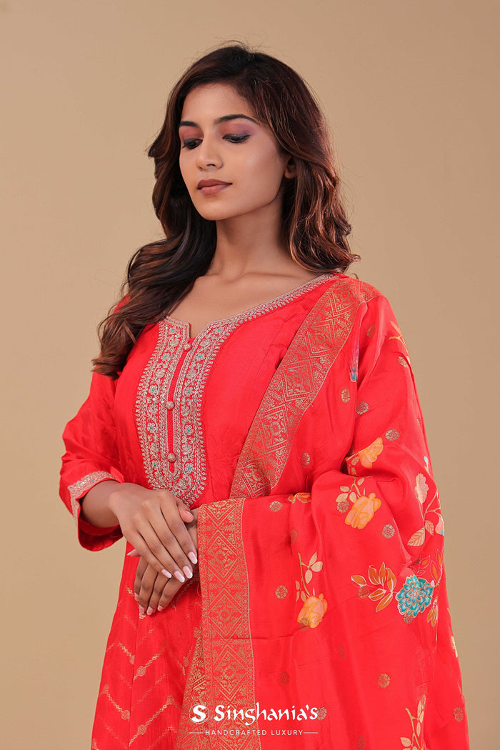 <img> Vibrant Orange Soft Silk Kurta Set
