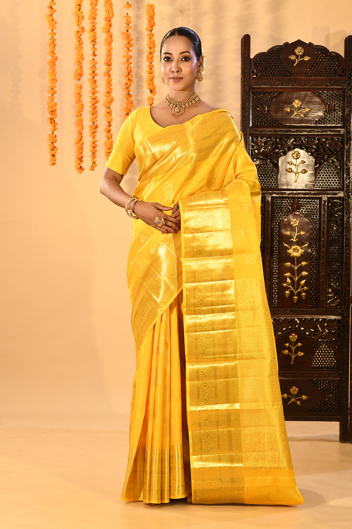 Vibrant Yellow Woven Kanjivaram Silk Saree