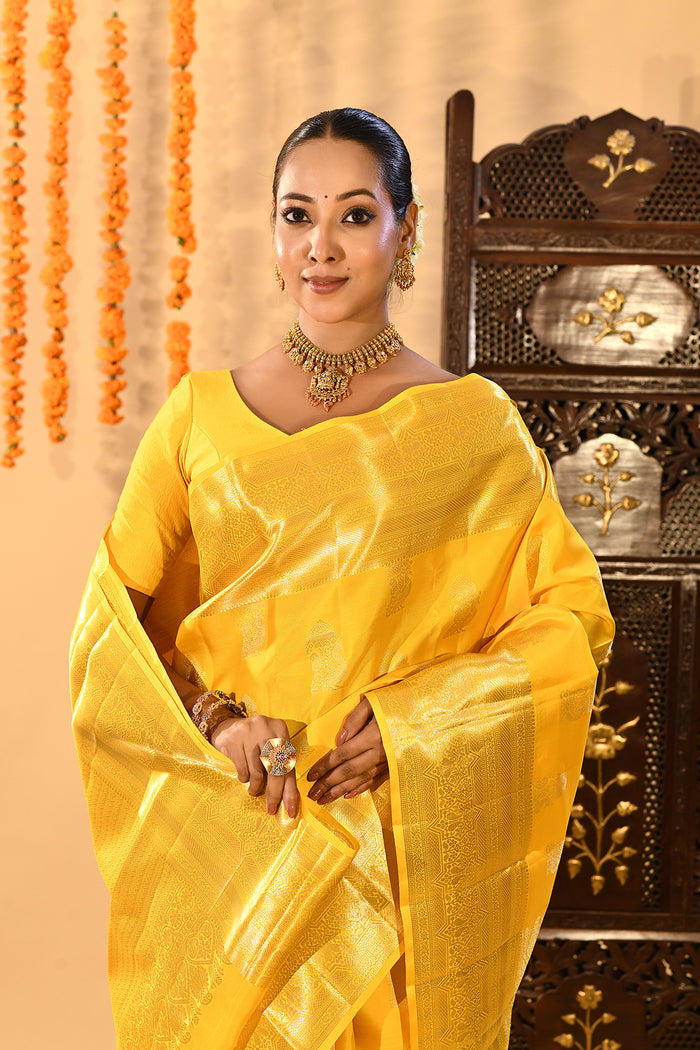 Vibrant Yellow Woven Kanjivaram Silk Saree