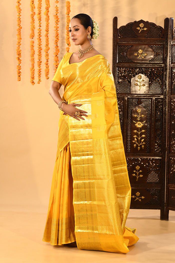 Vibrant Yellow Woven Kanjivaram Silk Saree