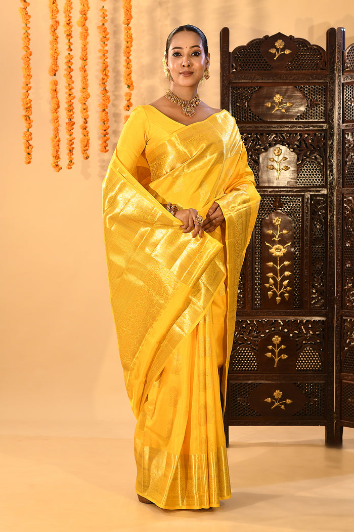 Vibrant Yellow Woven Kanjivaram Silk Saree