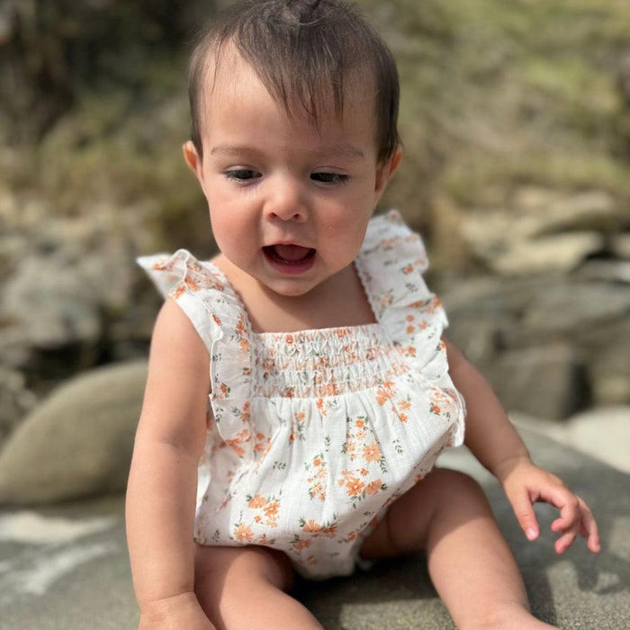 Vignette - Flutter Sleeve Bubble Romper - Spring Floral-Footies + Rompers (Fashion)-0-3M-Posh Baby