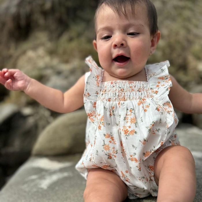 Vignette - Flutter Sleeve Bubble Romper - Spring Floral-Footies + Rompers (Fashion)-0-3M-Posh Baby