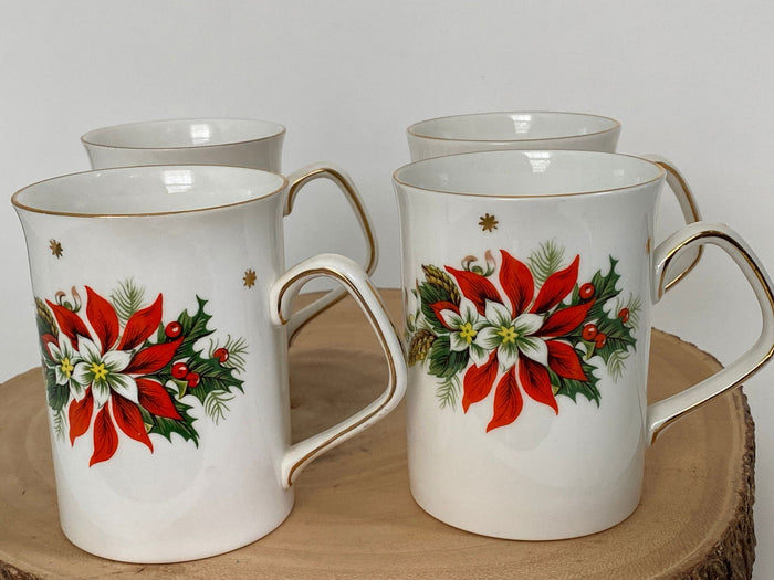 Vintage Christmas Coffee Mugs by Royalty English Fine Bone China at Duckwells