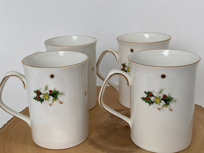 Vintage Christmas Coffee Mugs by Royalty English Fine Bone China at Duckwells