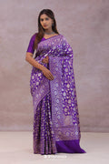 <img> Violet Banarasi Silk Saree With Floral Design