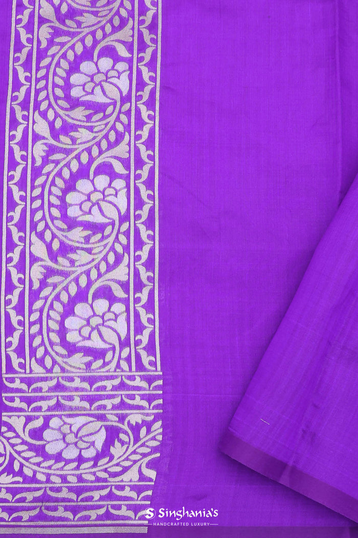 <img> Violet Banarasi Silk Saree With Floral Design