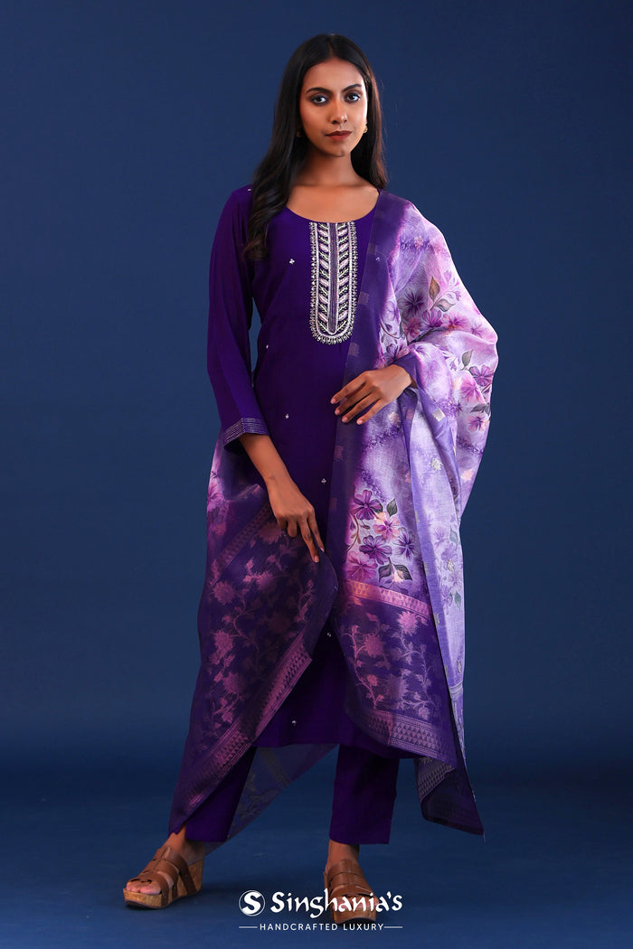 <img> Violet Crush Georgette Sequence Work Kurti Set