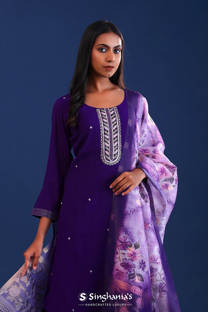 <img> Violet Crush Georgette Sequence Work Kurti Set