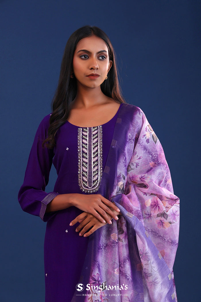 <img> Violet Crush Georgette Sequence Work Kurti Set