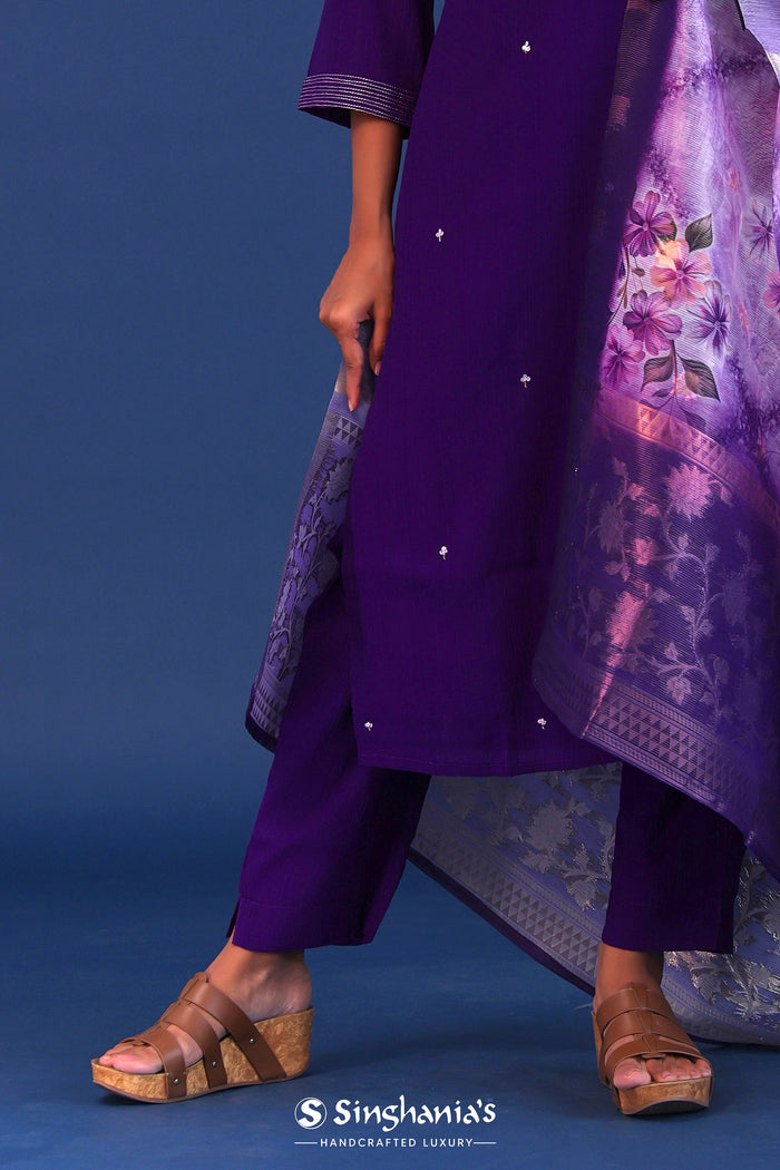 <img> Violet Crush Georgette Sequence Work Kurti Set