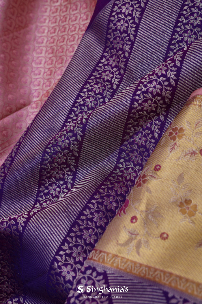 Violet Kanjivaram Silk Saree With Meenakari Border