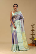 Violet Kanjivaram Tissue Saree With Contrast Border
