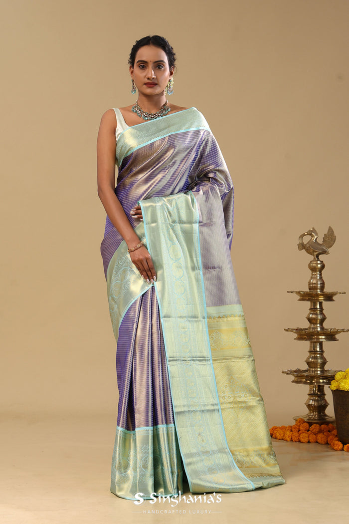 Violet Kanjivaram Tissue Saree With Contrast Border