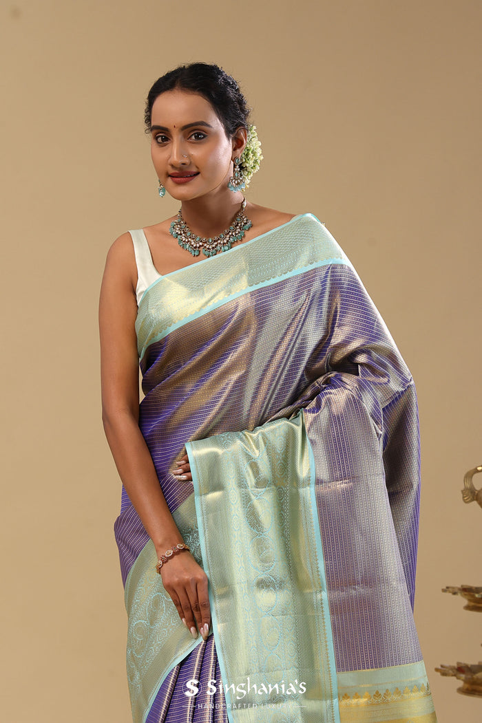 Violet Kanjivaram Tissue Saree With Contrast Border