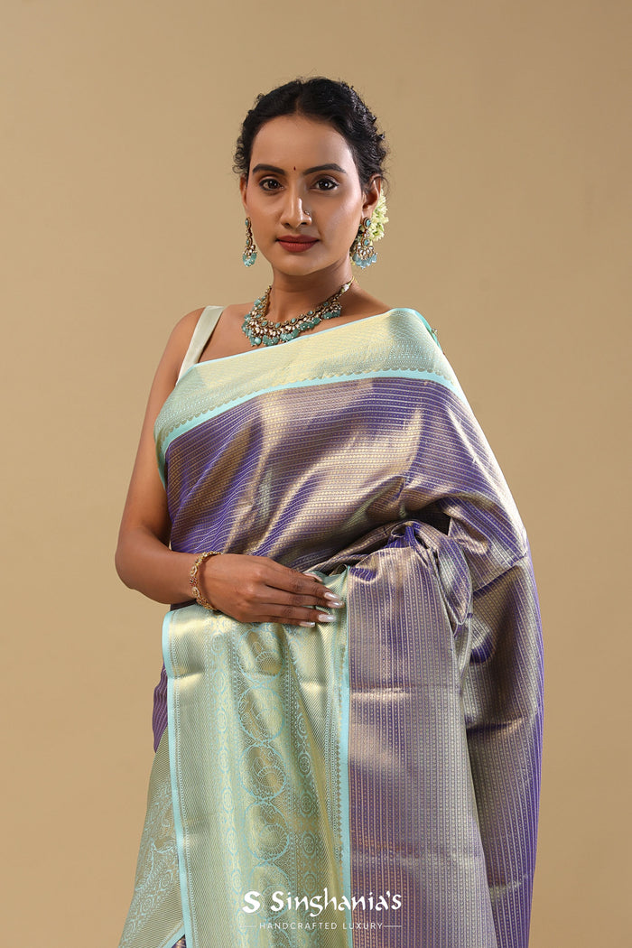 Violet Kanjivaram Tissue Saree With Contrast Border