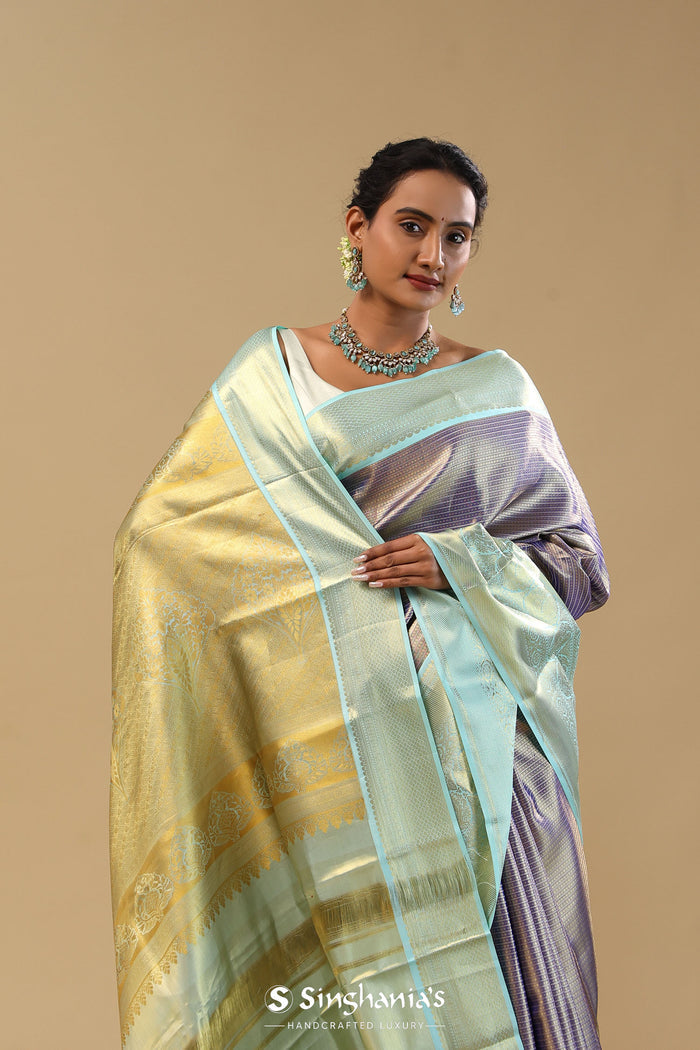 Violet Kanjivaram Tissue Saree With Contrast Border