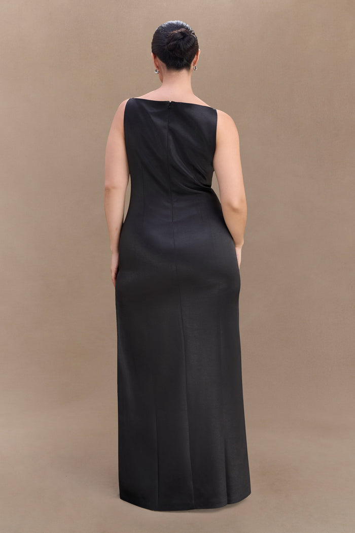 Violet Sleeveless Satin Maxi Dress - Black