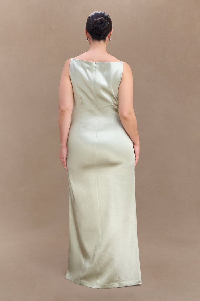 Violet Sleeveless Satin Maxi Dress - Sage