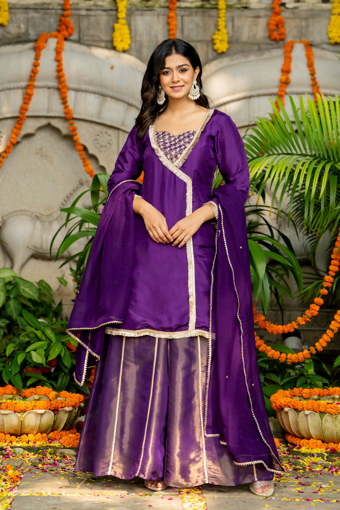 Violet Uppada Silk Solid Kurti Set