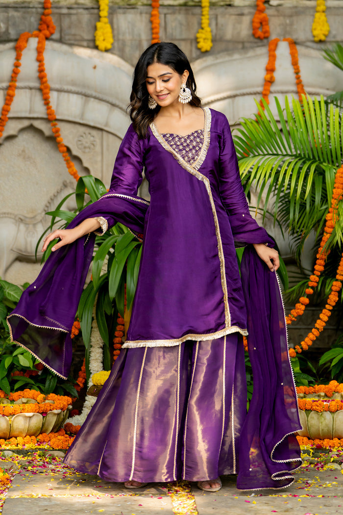Violet Uppada Silk Solid Kurti Set