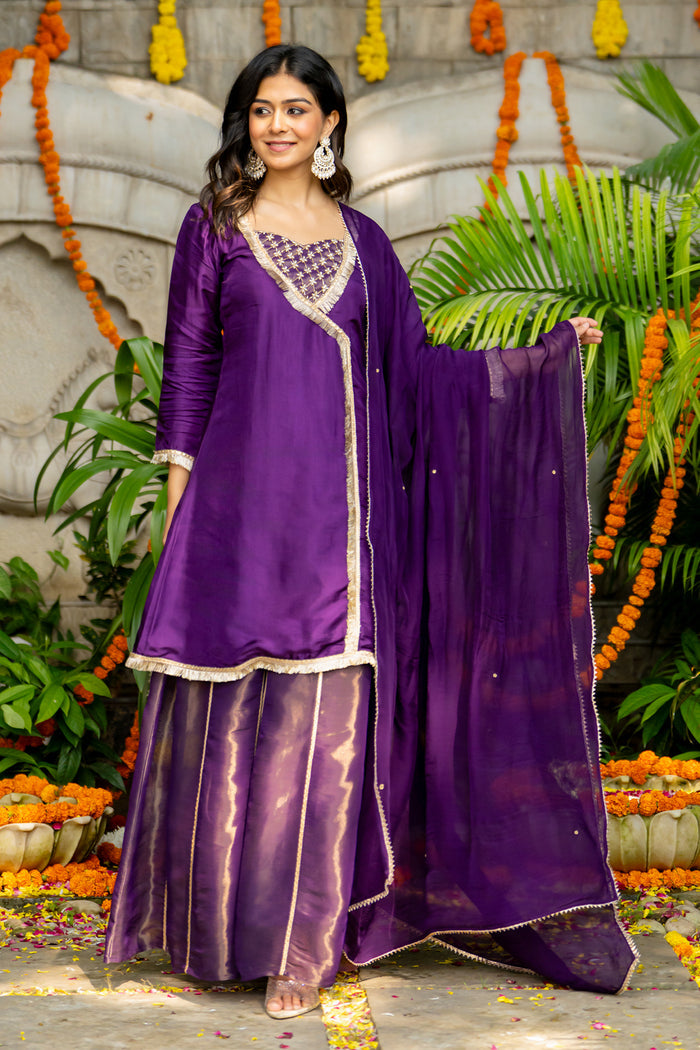 Violet Uppada Silk Solid Kurti Set
