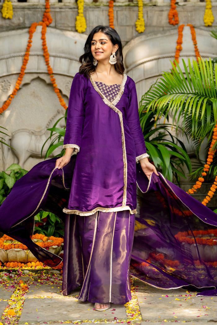 Violet Uppada Silk Solid Kurti Set