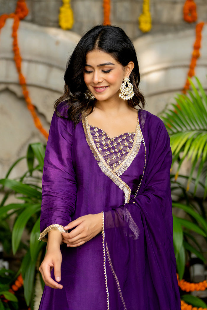 Violet Uppada Silk Solid Kurti Set