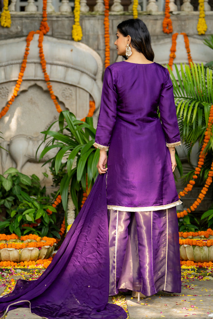Violet Uppada Silk Solid Kurti Set