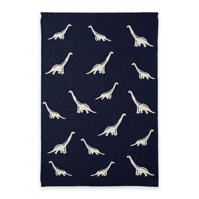 Viverano - Organic Cotton Jacquard Knit Blanket - Navy Dinosaur