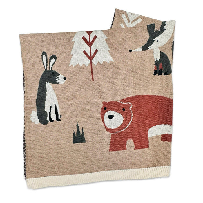 Viverano - Organic Cotton Jacquard Knit Blanket - Woodland Bear