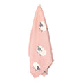 Pink towel with cartoon sheep design on a white background
