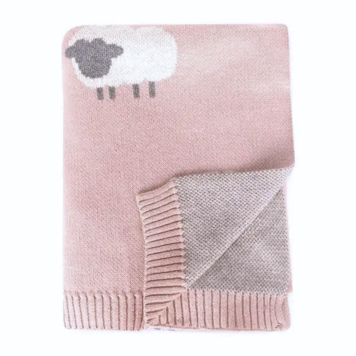 Viverano - Organic Cotton Jacquard Knit Blanket - Wooly Lamb Rosewood 3D-Quilts + Snuggle Blankets-Posh Baby