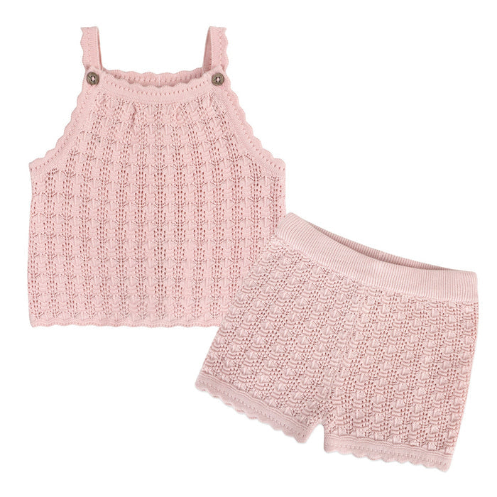 Viverano - Organic Knit Tank & Shorts Set - Pink-Sets-3-6M-Posh Baby