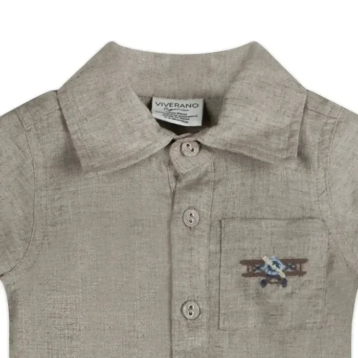 Viverano - Organic Linen Polo Romper - Natural-Footies + Rompers (Fashion)-0-3M-Posh Baby