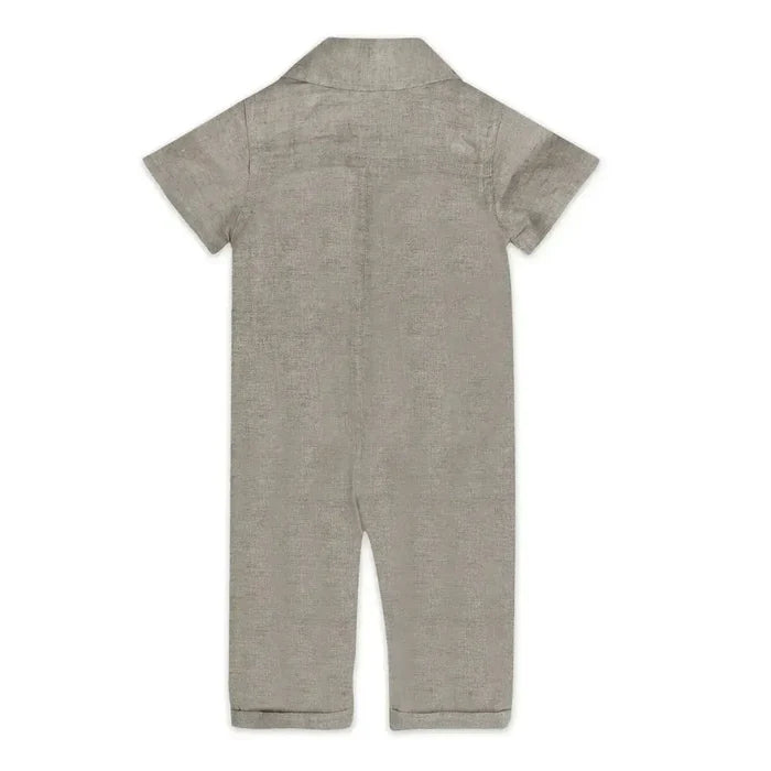 Viverano - Organic Linen Polo Romper - Natural-Footies + Rompers (Fashion)-0-3M-Posh Baby
