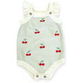Viverano - Organic Ruffle Sleeve Romper - Cherry Stripe-Footies + Rompers (Fashion)-0-3M-Posh Baby