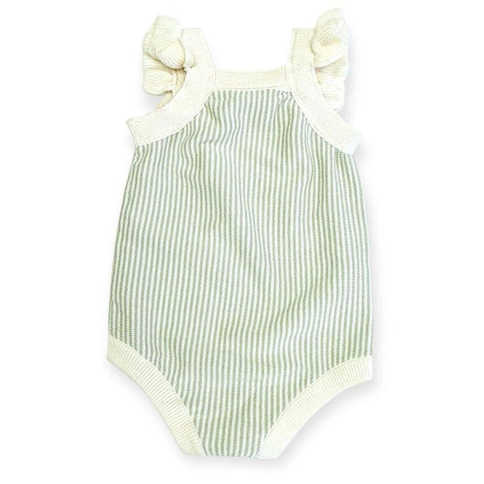 Viverano - Organic Ruffle Sleeve Romper - Cherry Stripe-Footies + Rompers (Fashion)-0-3M-Posh Baby