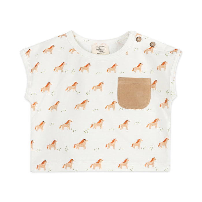 Viverano - Organic Short Sleeve Tee & Shorts Set - Horses-Sets-3-6M-Posh Baby