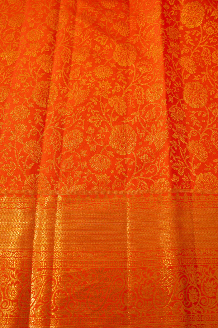 Vivid Orange Floral Kanjivaram Silk Saree