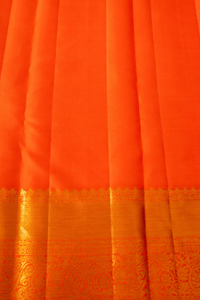 Vivid Orange Floral Kanjivaram Silk Saree