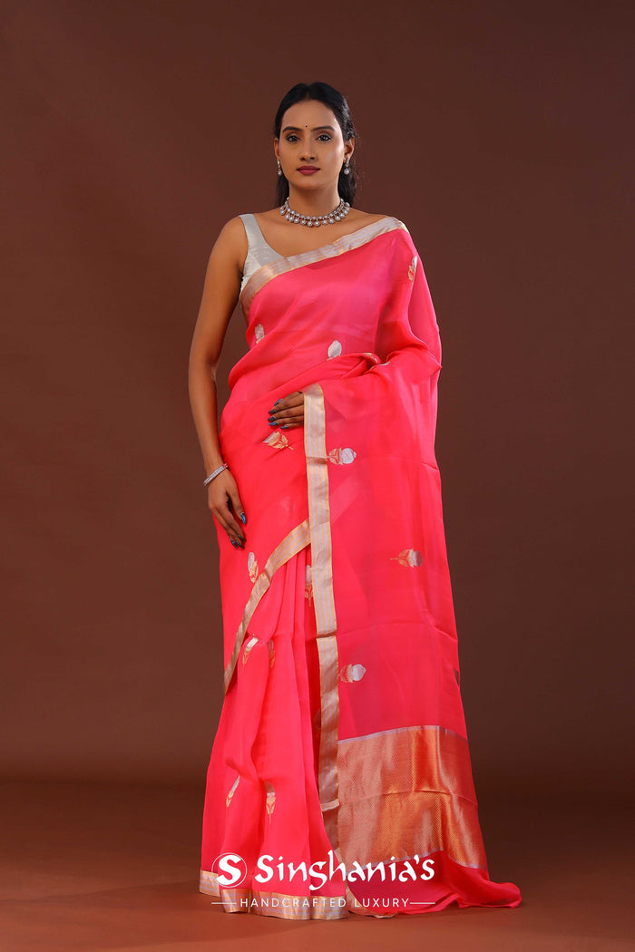 Vivid Raspberry Organza Banarasi Saree