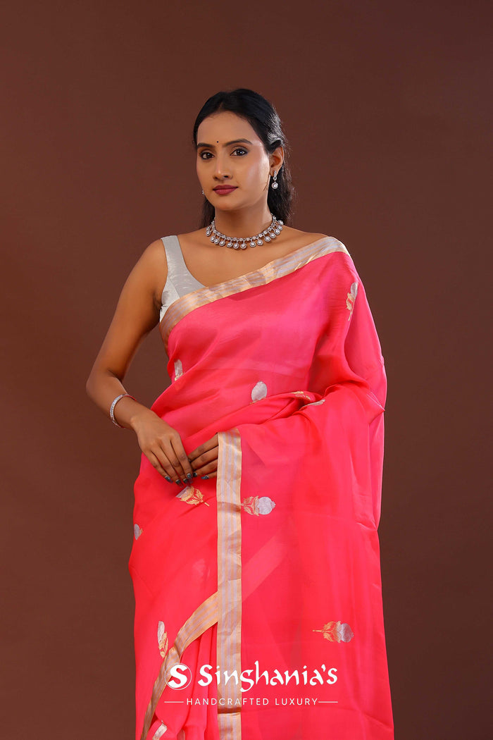 Vivid Raspberry Organza Banarasi Saree