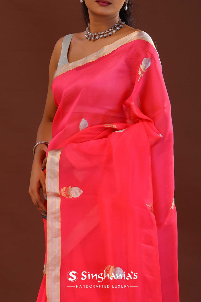 Vivid Raspberry Organza Banarasi Saree