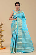 Vivid Sky Blue Kanjivaram Saree With Floral Jaal