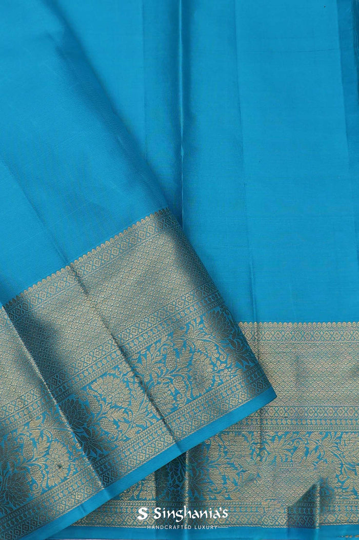 Vivid Sky Blue Kanjivaram Saree With Floral Jaal