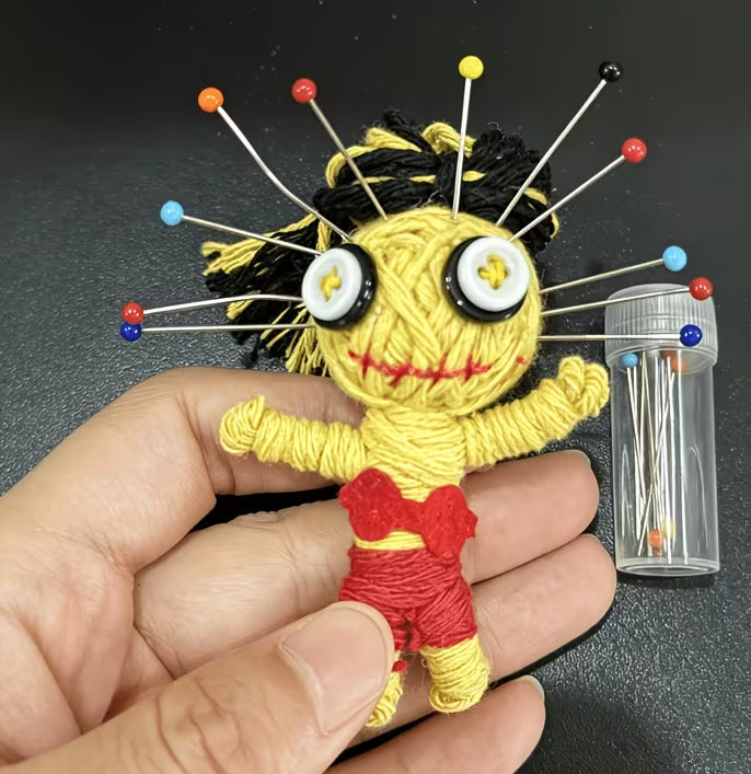 VooDoo Doll with Pins and Keychain loop. Free Bag of Mugwort included.