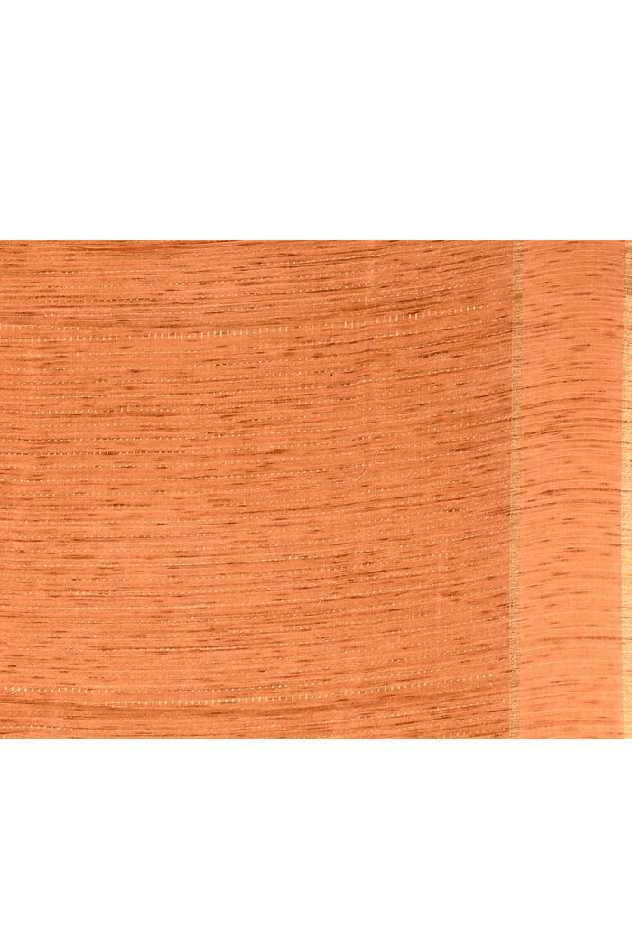 Warm Peach Dotted Weave With Floral Leaf Border Designer Saree
